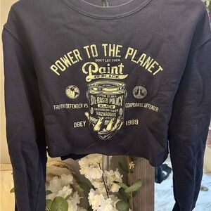 OBEY Navy Graphic Cropped Crew